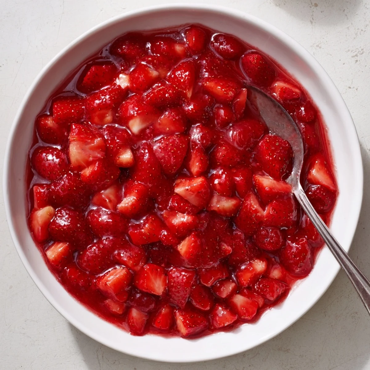 Strawberry Cake Filling Recipe with tender fruit chunks, glossy, ideal for layering.