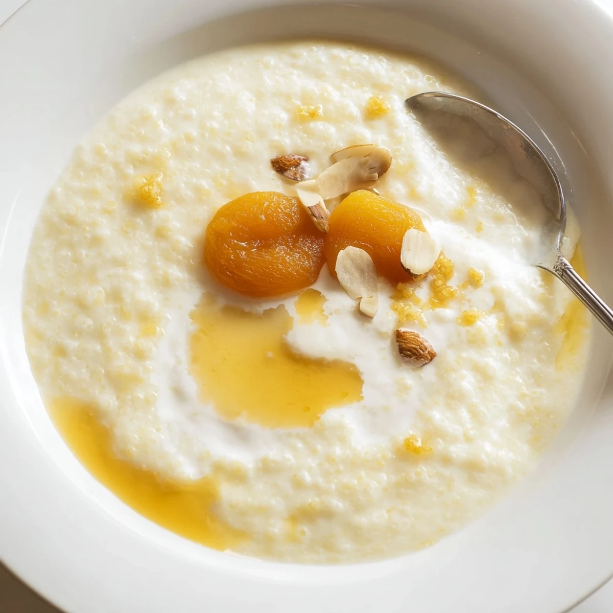 Warm bowl of Maize Porridge drizzled with honey and toasted nuts.