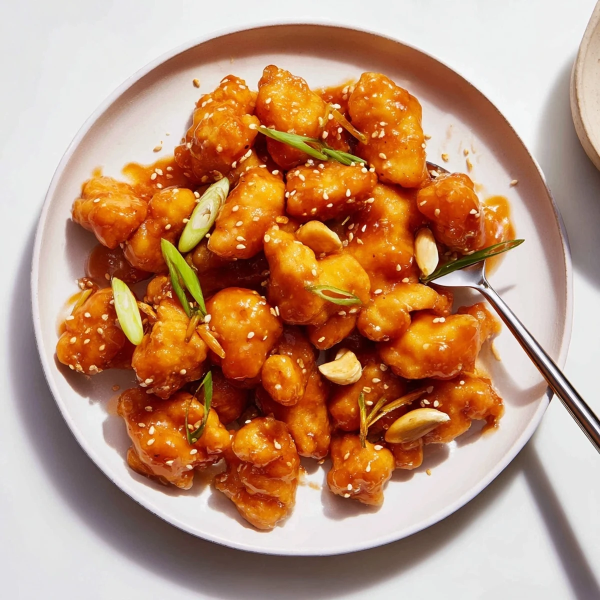 Crispy fried chicken tossed in sweet tangy orange sauce over white rice