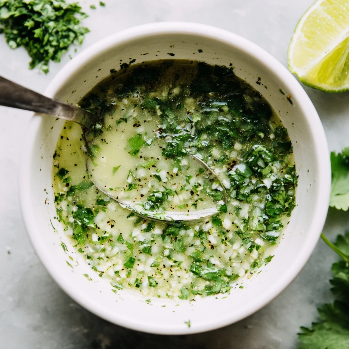 Cilantro Lime Fresh Dressing drizzled over grilled shrimp, bright green and zesty