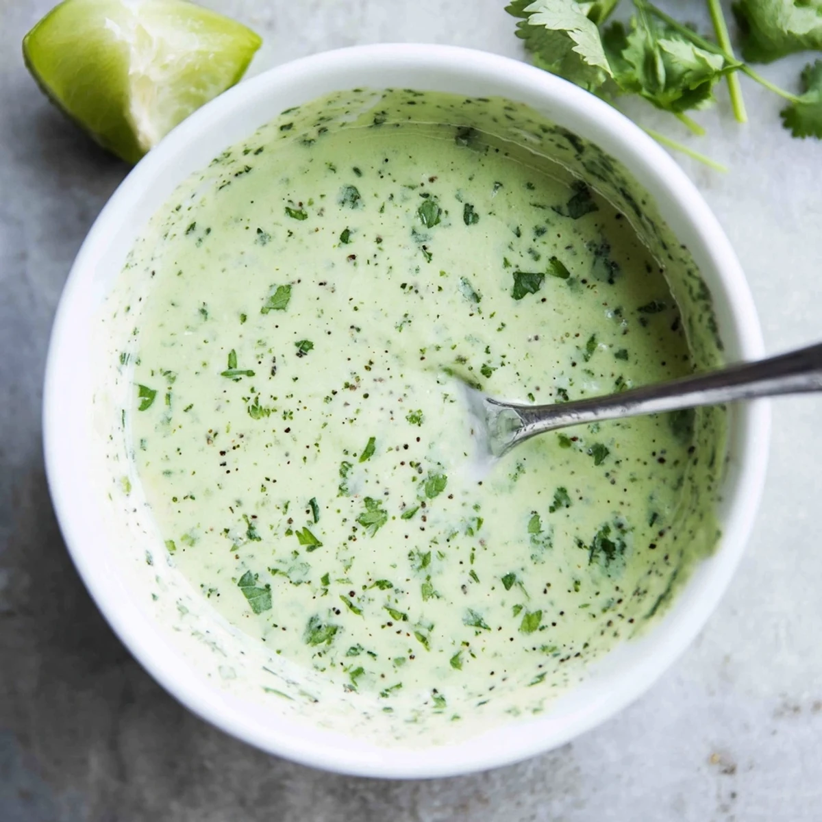 Bottle of Cilantro Lime Fresh Dressing, smooth and emulsified, ideal for salads