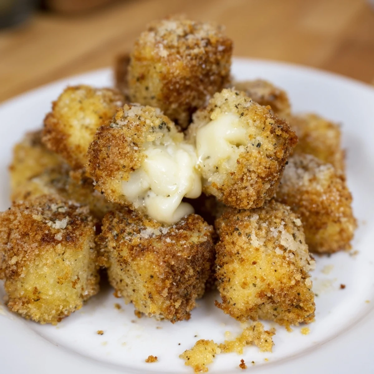 Irresistible Crispy Mozzarella Poppers With Maple Glaze arranged on a platter, gooey centers visible