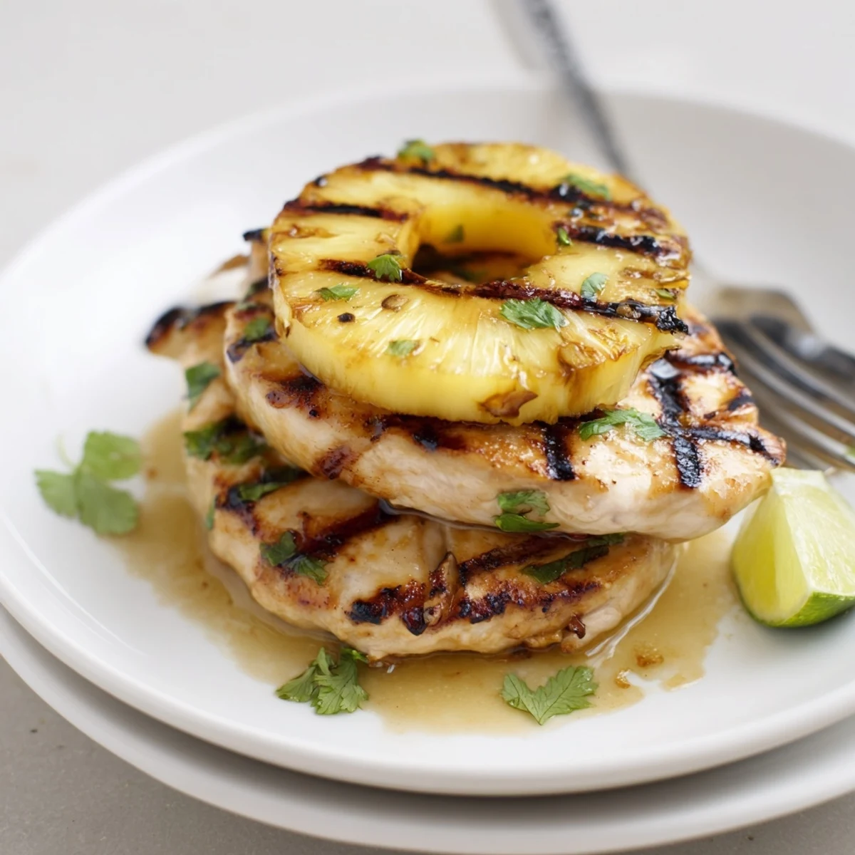 Close-up of Grilled Aloha Chicken Recipe showing juicy, caramelized edges and glaze