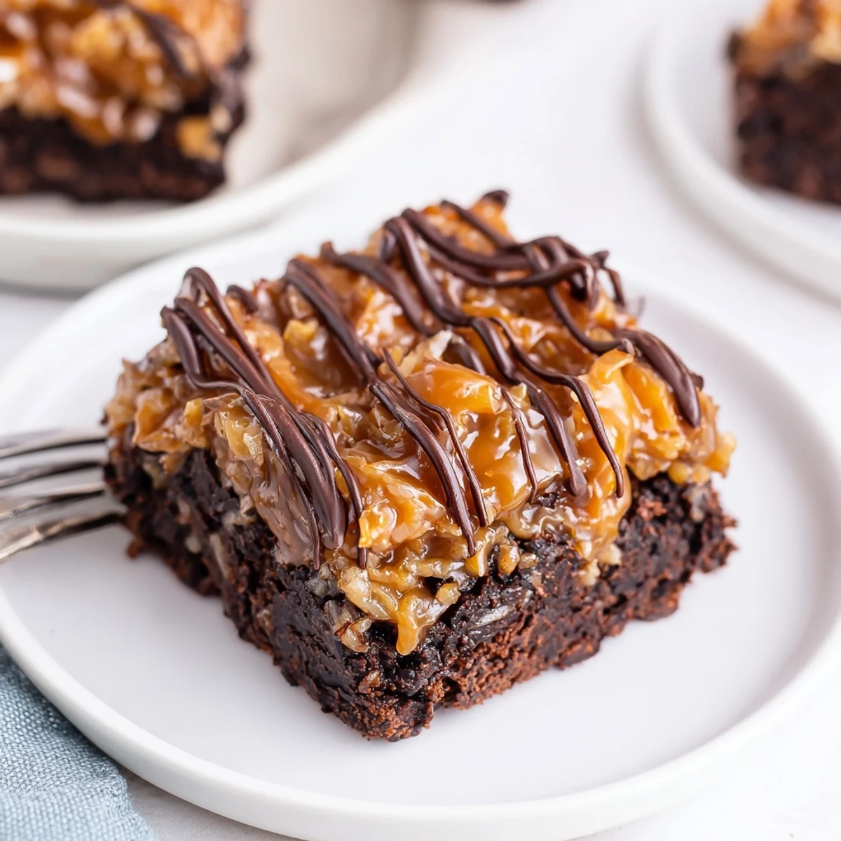 Samoa Brownies: fudgy squares topped with golden toasted coconut and caramel