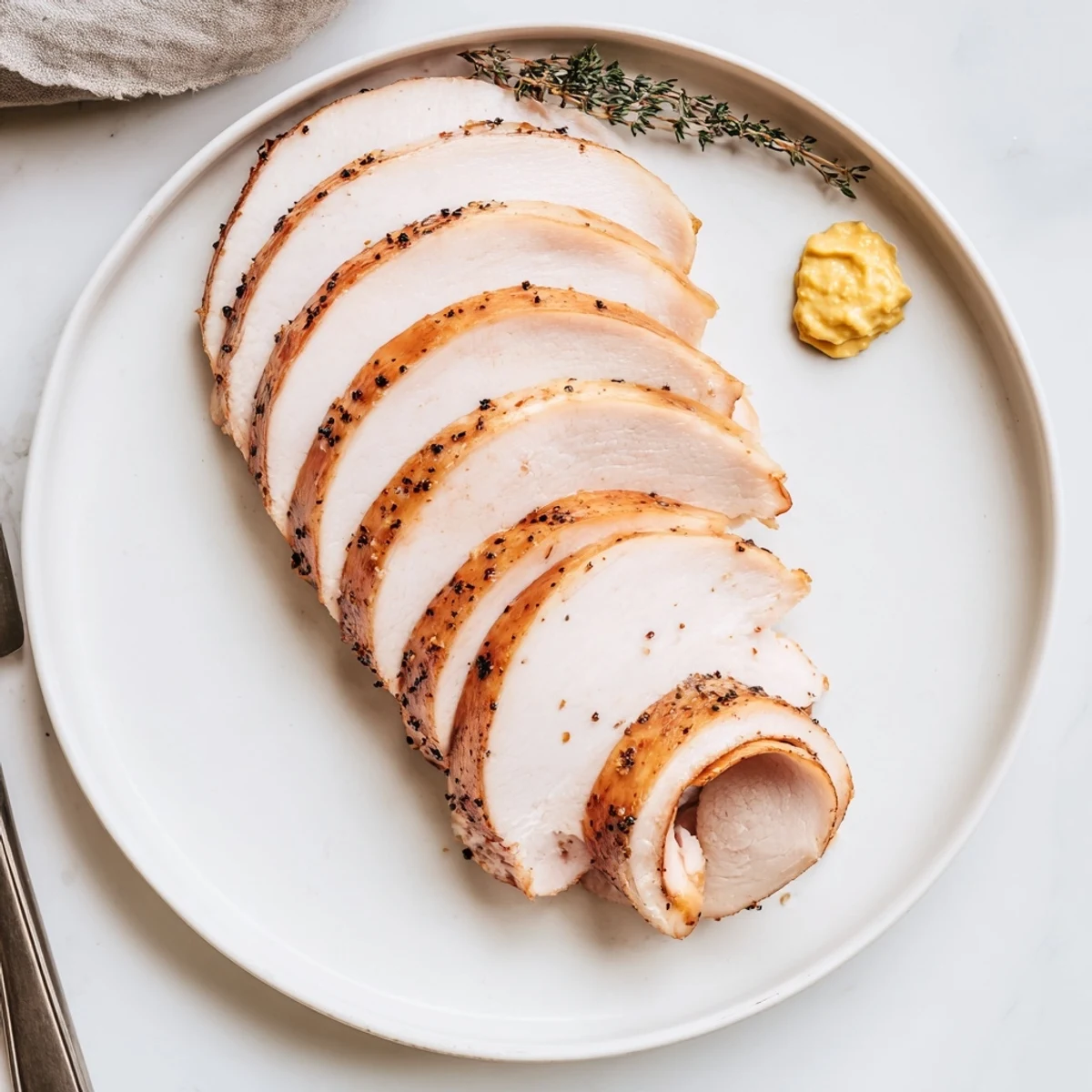 Thin slices of Homemade Sandwich Deli Meat chilled overnight, tender and aromatic.