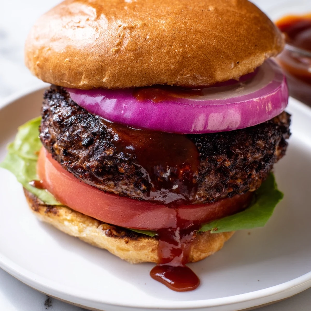 Juicy coffee rub burgers with smoky BBQ sauce on toasted buns