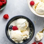 Bowl of keto vanilla ice cream with berries