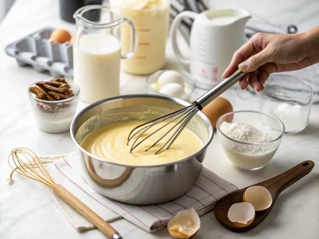 Whisking keto vanilla ice cream custard base